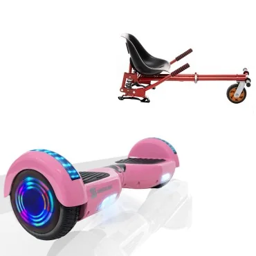 6.5 inch Hoverboard with Suspensions Hoverkart, Regular Pink Junior, Standard Range and Red Seat with Double Suspension Set, Smart Balance