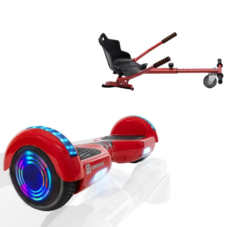 6.5 inch Hoverboard with Standard Hoverkart, Regular Red Junior, Standard Range and Red Ergonomic Seat, Smart Balance