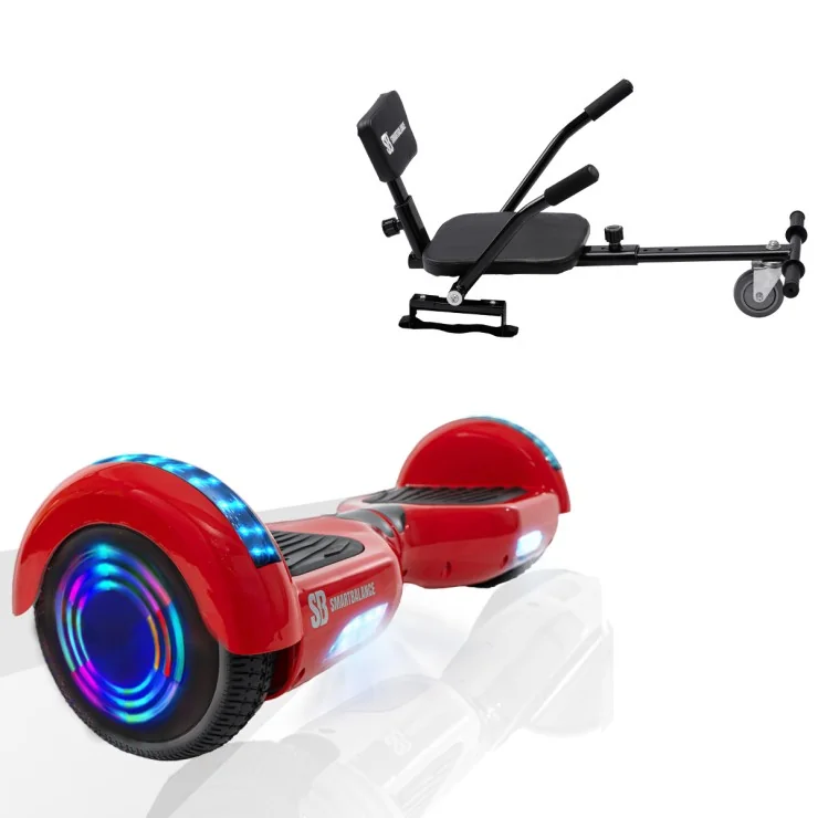 Hoverboard 6.5 pouces et Comfort Hoverkart Kit, Regular Red Junior, Standard Autonomie et Hoverkart Comfort Noire, Smart Balance