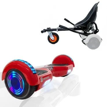 6.5 inch Hoverboard with Suspensions Hoverkart, Regular Red Junior, Standard Range and Black Seat with Double Suspension Set, Smart Balance