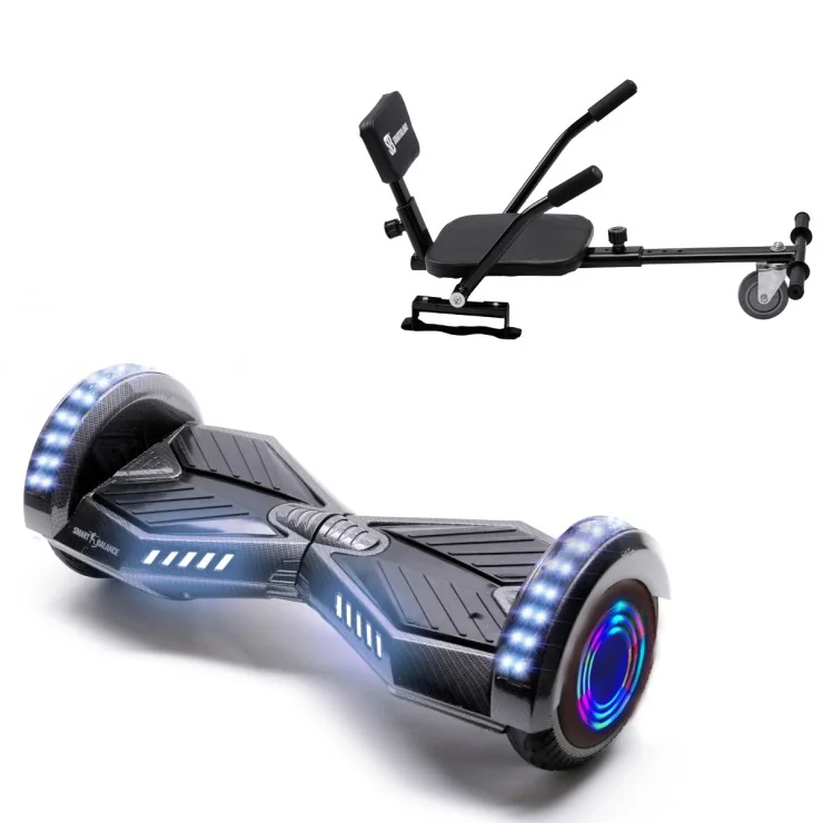 6.5 Zoll Hoverboard mit Comfort Sitz, Transformers Carbon Junior, Standard Reichweite und Schwarz Comfort Sitz, Smart Balance