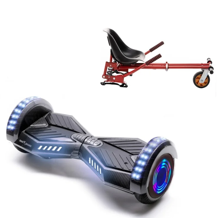 6.5 inch Hoverboard with Suspensions Hoverkart, Transformers Carbon Junior, Standard Range and Red Seat with Double Suspension Set, Smart Balance