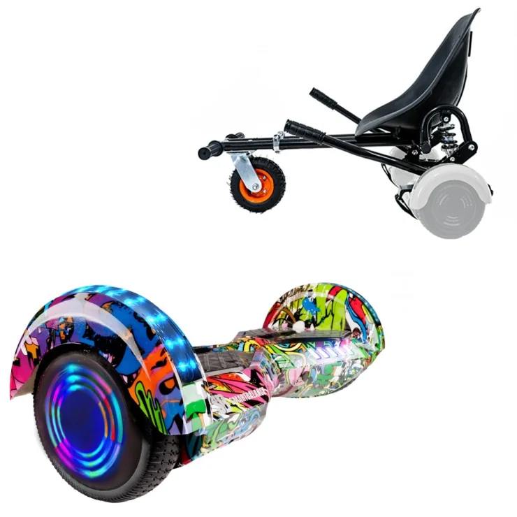 6.5 inch Hoverboard with Suspensions Hoverkart, Transformers Multicolor Junior, Standard Range and Black Seat with Double Suspension Set, Smart Balance