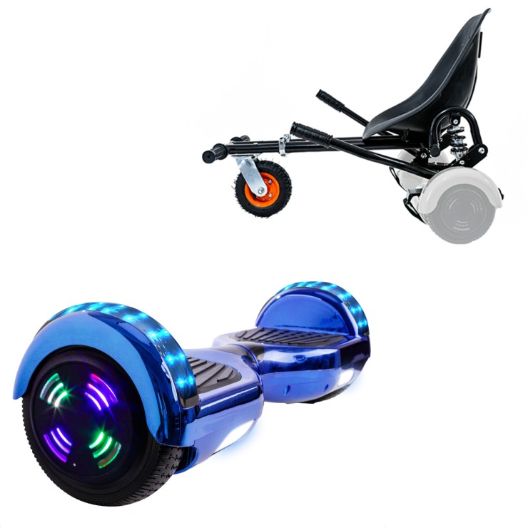 6.5 inch Hoverboard with Suspensions Hoverkart, Regular ElectroBlue Junior, Standard Range and Black Seat with Double Suspension Set, Smart Balance