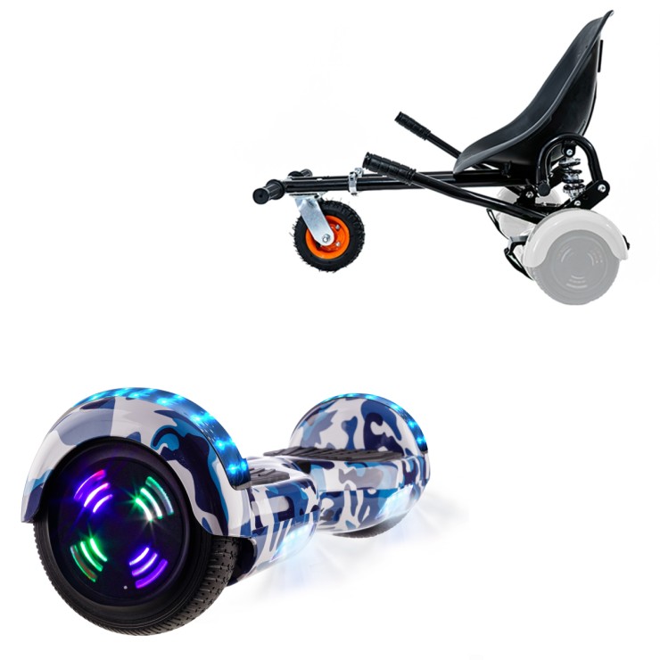 Hoverboard 6.5 Pouces et Hoverkart avec Amortisseurs, Regular Camouflage Blue Junior, Standard Autonomie et Hoverkart Noir avec Amortisseurs, Smart Balance