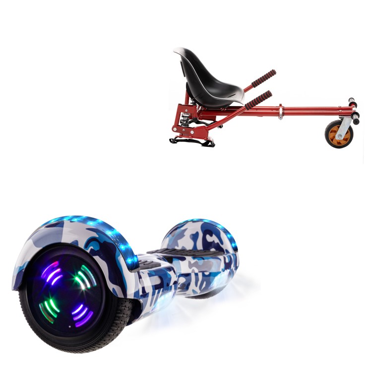 6.5 inch Hoverboard with Suspensions Hoverkart, Regular Camouflage Blue Junior, Standard Range and Red Seat with Double Suspension Set, Smart Balance