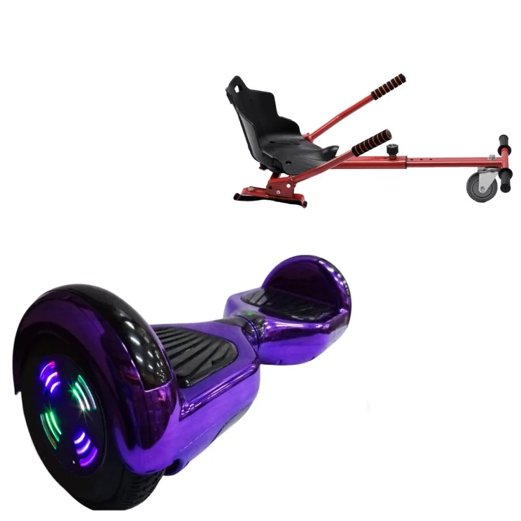 6.5 inch Hoverboard with Standard Hoverkart, Regular ElectroPurple Junior, Standard Range and Red Ergonomic Seat, Smart Balance