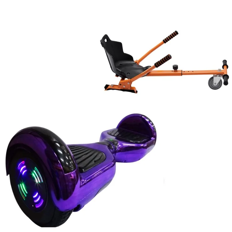 6.5 Zoll Hoverboard mit Standard Sitz, Regular ElectroPurple Junior, Standard Reichweite und Orange Hoverboard Sitz, Smart Balance