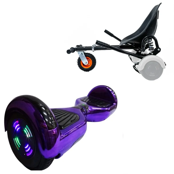 6.5 inch Hoverboard with Suspensions Hoverkart, Regular ElectroPurple Junior, Standard Range and Black Seat with Double Suspension Set, Smart Balance