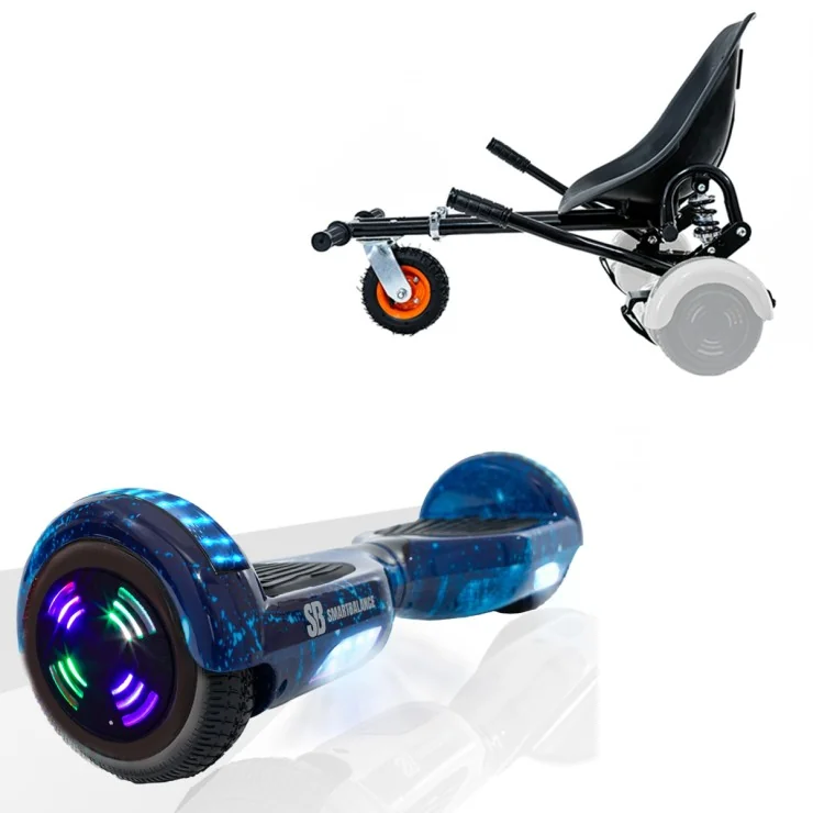 6.5 inch Hoverboard with Suspensions Hoverkart, Regular Galaxy Blue Junior, Standard Range and Black Seat with Double Suspension Set, Smart Balance