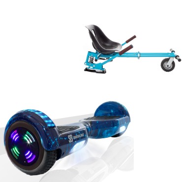 6.5 inch Hoverboard with Suspensions Hoverkart, Regular Galaxy Blue Junior, Standard Range and Blue Seat with Double Suspension Set, Smart Balance