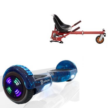 6.5 inch Hoverboard with Suspensions Hoverkart, Regular Galaxy Blue Junior, Standard Range and Red Seat with Double Suspension Set, Smart Balance