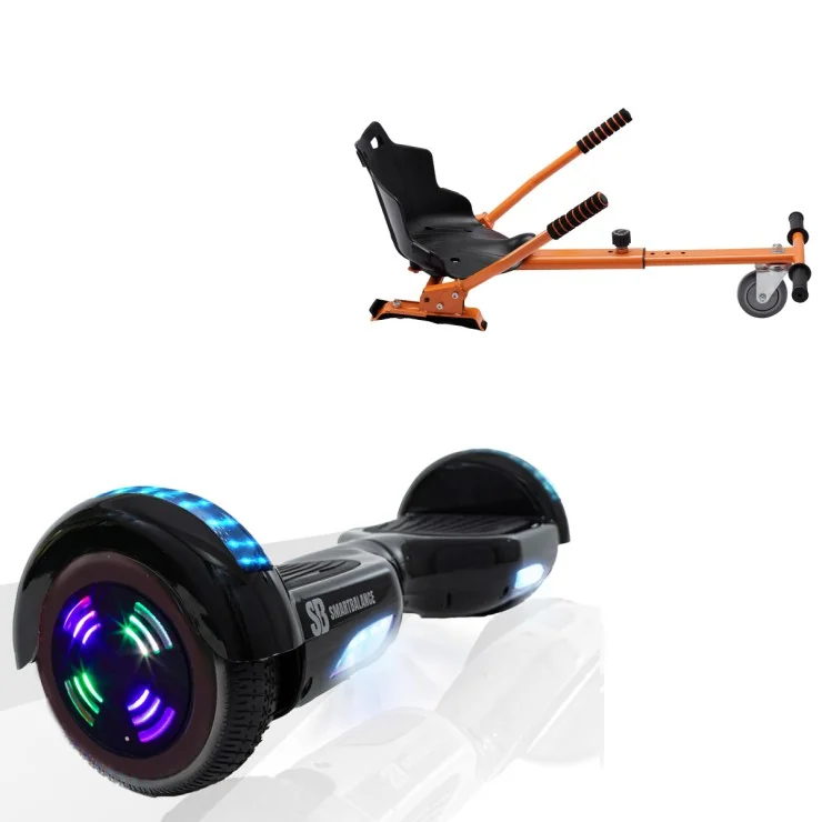 6.5 inch Hoverboard with Standard Hoverkart, Regular Black Junior, Standard Range and Orange Ergonomic Seat, Smart Balance