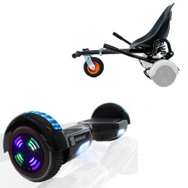 6.5 inch Hoverboard with Suspensions Hoverkart, Regular Black Junior, Standard Range and Black Seat with Double Suspension Set, Smart Balance