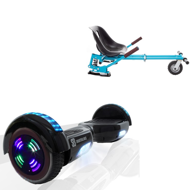 6.5 inch Hoverboard with Suspensions Hoverkart, Regular Black Junior, Standard Range and Blue Seat with Double Suspension Set, Smart Balance