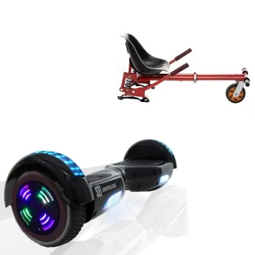 6.5 inch Hoverboard with Suspensions Hoverkart, Regular Black Junior, Standard Range and Red Seat with Double Suspension Set, Smart Balance