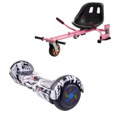 6.5 inch Hoverboard with Hoverkart, Suspension PRO Seat, Pink, 15 km/h, UL2272 Certified, Bluetooth, Led Lighting, 700W Power, 4Ah Battery, Smart Balance, Regular Last Dead Handle