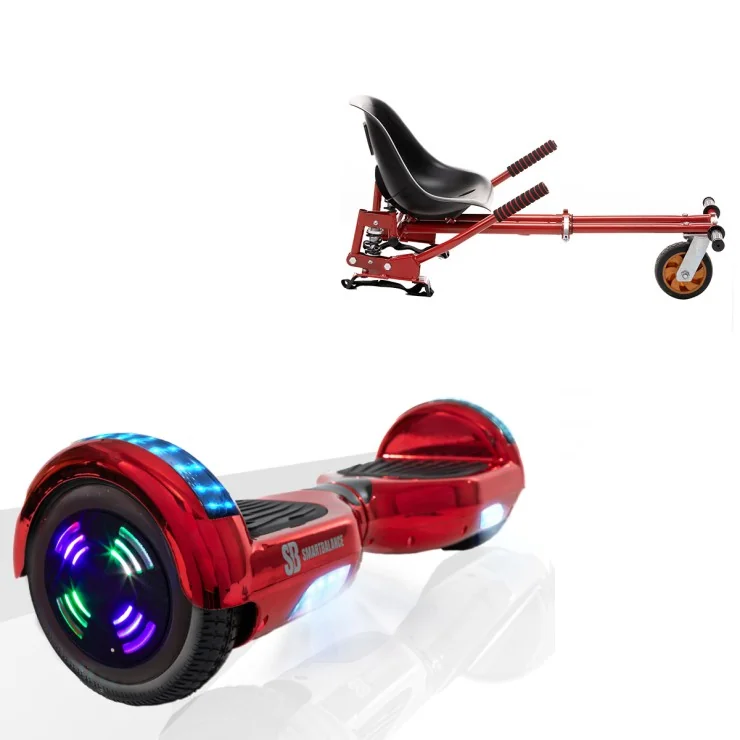 6.5 inch Hoverboard with Suspensions Hoverkart, Regular Electrored Junior, Standard Range and Red Seat with Double Suspension Set, Smart Balance