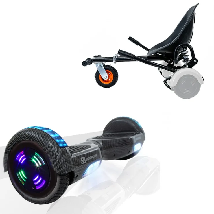 6.5 inch Hoverboard with Suspensions Hoverkart, Regular Carbon Junior, Standard Range and Black Seat with Double Suspension Set, Smart Balance