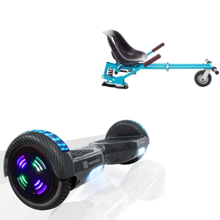 6.5 inch Hoverboard with Suspensions Hoverkart, Regular Carbon Junior, Standard Range and Blue Seat with Double Suspension Set, Smart Balance