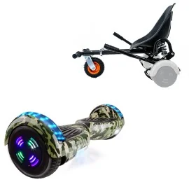 6.5 inch Hoverboard with Suspensions Hoverkart, Regular Camouflage Green Junior, Standard Range and Black Seat with Double Suspension Set, Smart Balance