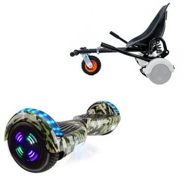 6.5 inch Hoverboard with Suspensions Hoverkart, Regular Camouflage Green Junior, Standard Range and Black Seat with Double Suspension Set, Smart Balance