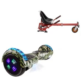 6.5 inch Hoverboard with Suspensions Hoverkart, Regular Camouflage Green Junior, Standard Range and Red Seat with Double Suspension Set, Smart Balance