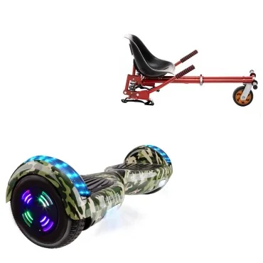 Hoverboard 6.5 Pouces et Hoverkart avec Amortisseurs, Regular Camouflage Green Junior, Standard Autonomie et Hoverkart Rouge avec Amortisseurs, Smart Balance