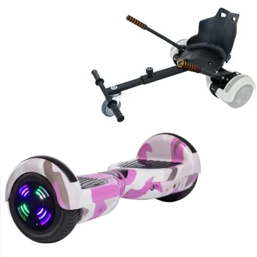 6.5 inch Hoverboard with Standard Hoverkart, Regular Camouflage Pink Junior, Standard Range and Black Ergonomic Seat, Smart Balance