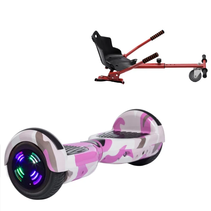 6.5 Zoll Hoverboard mit Standard Sitz, Regular Camouflage Pink Junior, Standard Reichweite und Rot Hoverboard Sitz, Smart Balance