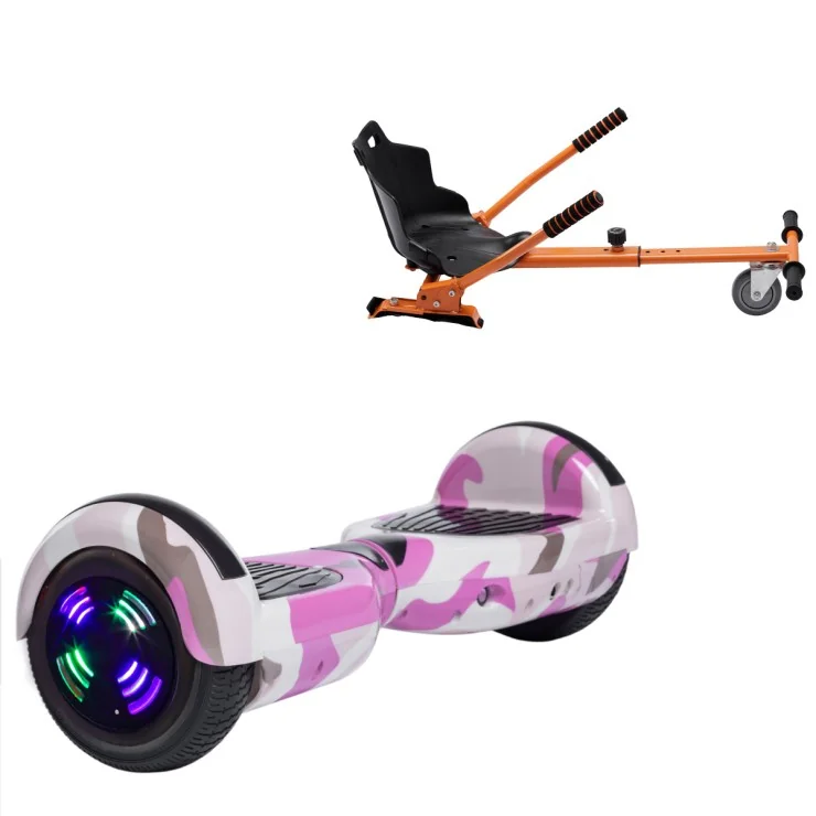 6.5 inch Hoverboard with Standard Hoverkart, Regular Camouflage Pink Junior, Standard Range and Orange Ergonomic Seat, Smart Balance