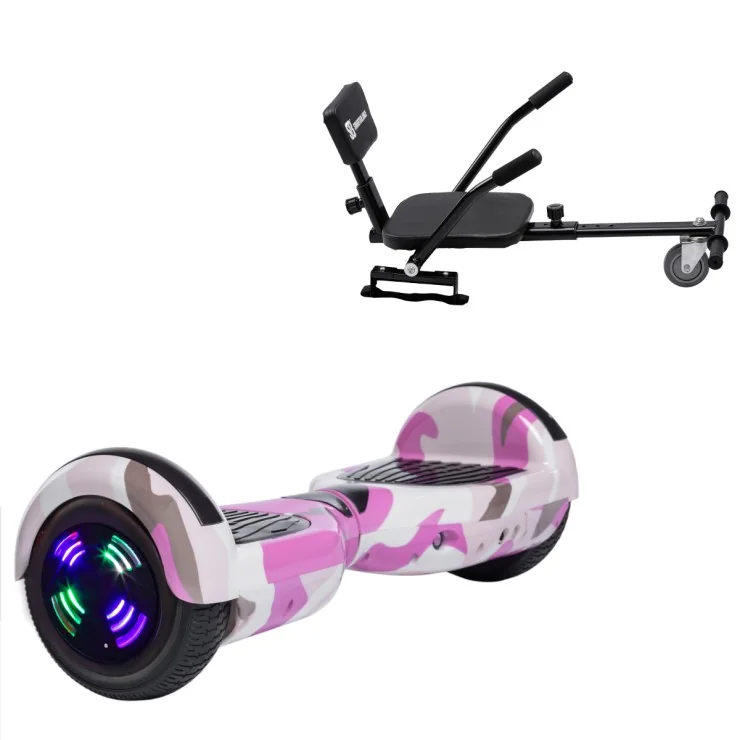 6.5 Zoll Hoverboard mit Comfort Sitz, Regular Camouflage Pink Junior, Standard Reichweite und Schwarz Comfort Sitz, Smart Balance