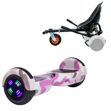 6.5 inch Hoverboard with Suspensions Hoverkart, Regular Camouflage Pink Junior, Standard Range and Black Seat with Double Suspension Set, Smart Balance