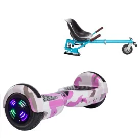 6.5 inch Hoverboard with Suspensions Hoverkart, Regular Camouflage Pink Junior, Standard Range and Blue Seat with Double Suspension Set, Smart Balance