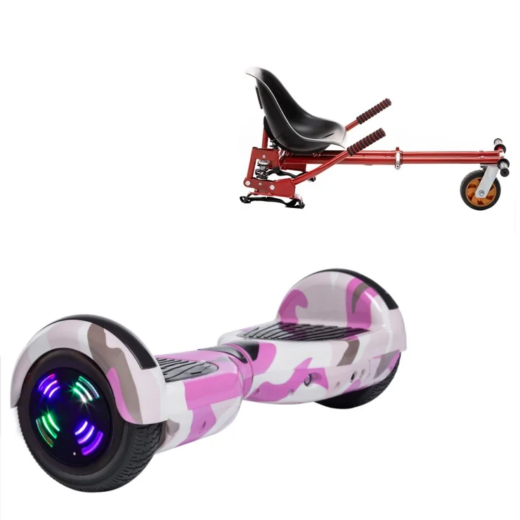 Pakke Hoverboard Go Kart med Støddæmpere, 6.5 tommer, Regular Camouflage Pink Junior, Standard Rækkevidde, og Rød Hoverkart med Støddæmpere, Smart Balance Segboard