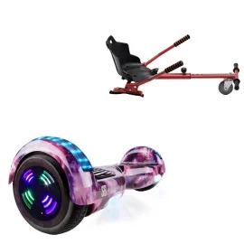 6.5 inch Hoverboard with Standard Hoverkart, Regular Galaxy Pink Junior, Standard Range and Red Ergonomic Seat, Smart Balance