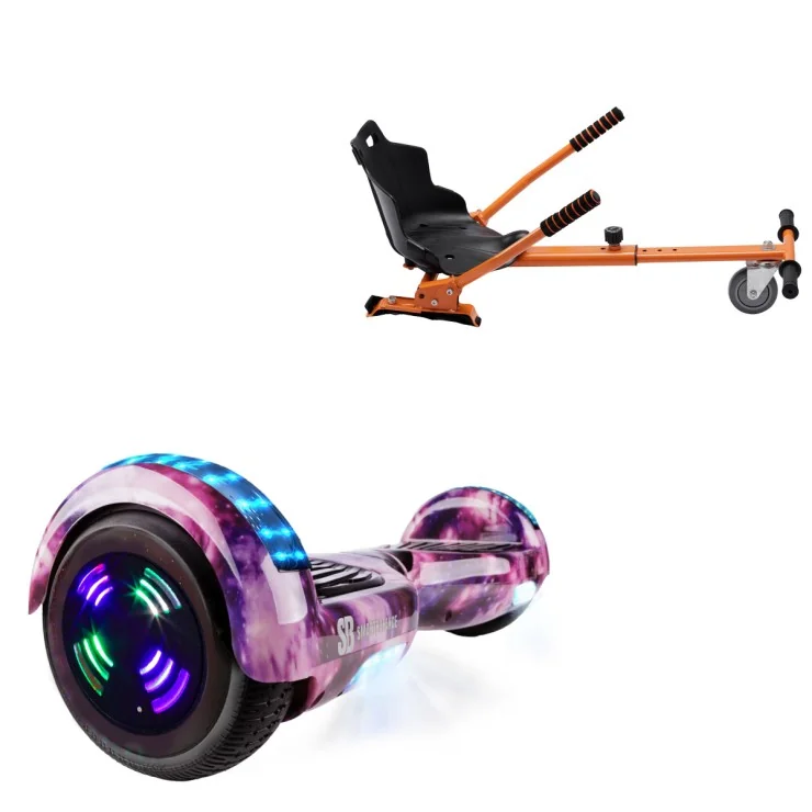 6.5 inch Hoverboard with Standard Hoverkart, Regular Galaxy Pink Junior, Standard Range and Orange Ergonomic Seat, Smart Balance