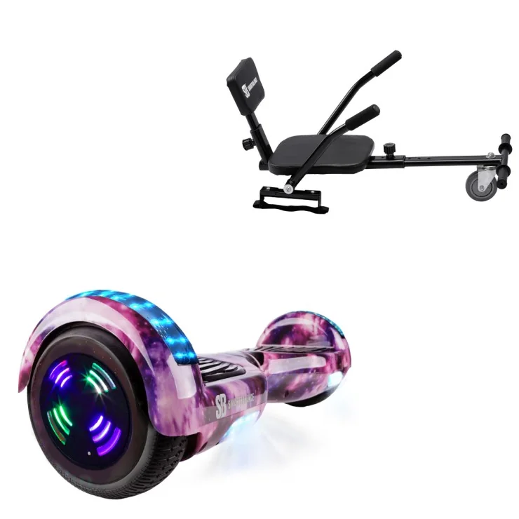 6.5 inch Hoverboard with Comfort Hoverkart, Regular Galaxy Pink Junior, Standard Range and Black Comfort Seat, Smart Balance