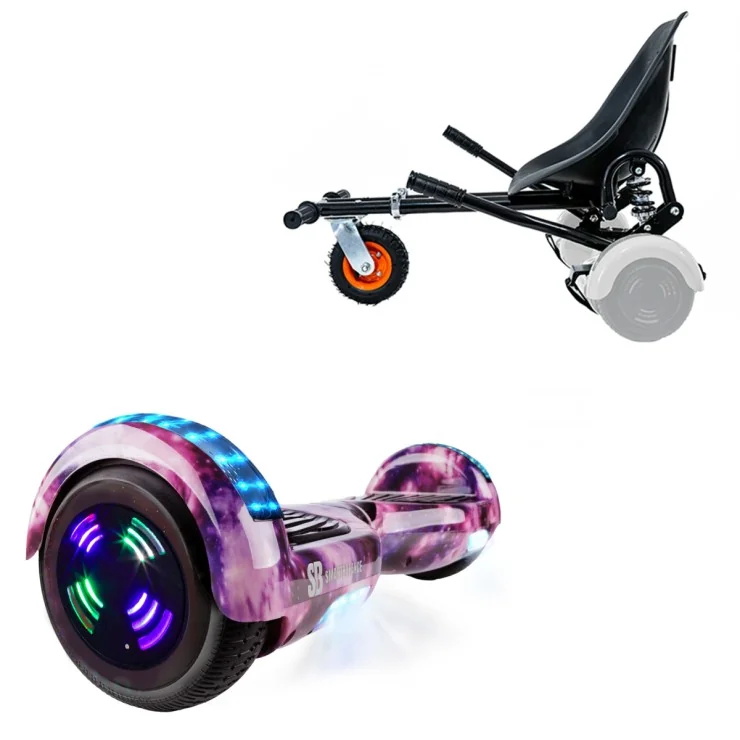 6.5 inch Hoverboard with Suspensions Hoverkart, Regular Galaxy Pink Junior, Standard Range and Black Seat with Double Suspension Set, Smart Balance