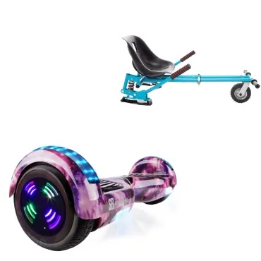 6.5 inch Hoverboard with Suspensions Hoverkart, Regular Galaxy Pink Junior, Standard Range and Blue Seat with Double Suspension Set, Smart Balance