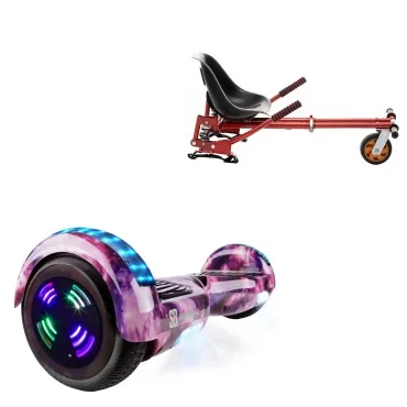 6.5 inch Hoverboard with Suspensions Hoverkart, Regular Galaxy Pink Junior, Standard Range and Red Seat with Double Suspension Set, Smart Balance