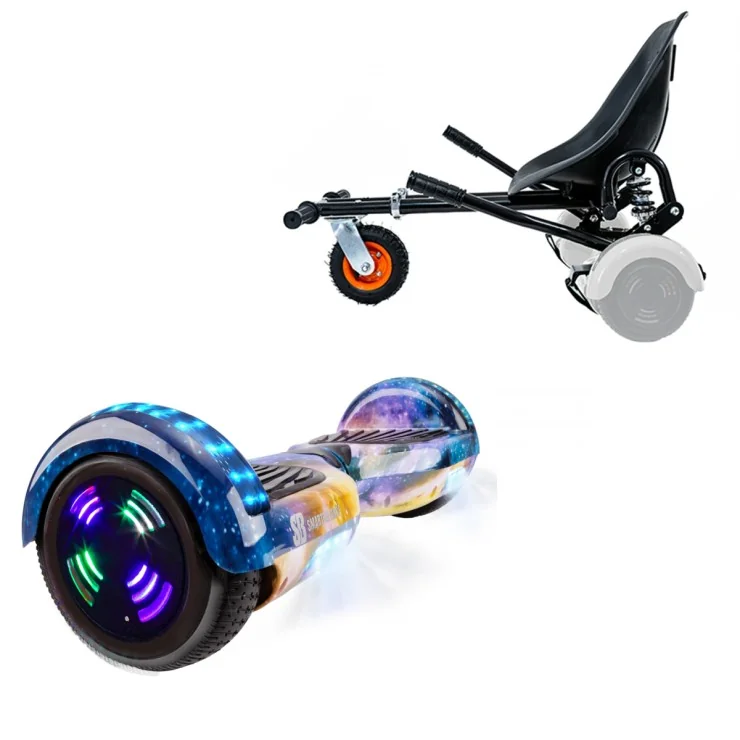 6.5 inch Hoverboard with Suspensions Hoverkart, Regular Galaxy Orange Junior, Standard Range and Black Seat with Double Suspension Set, Smart Balance