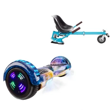 6.5 inch Hoverboard with Suspensions Hoverkart, Regular Galaxy Orange Junior, Standard Range and Blue Seat with Double Suspension Set, Smart Balance