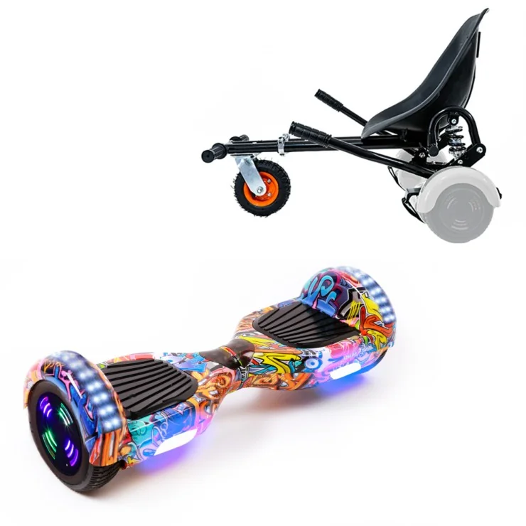 6.5 inch Hoverboard with Suspensions Hoverkart, Regular HipHop Orange Junior, Standard Range and Black Seat with Double Suspension Set, Smart Balance