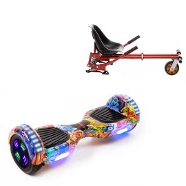 6.5 inch Hoverboard with Suspensions Hoverkart, Regular HipHop Orange Junior, Standard Range and Red Seat with Double Suspension Set, Smart Balance