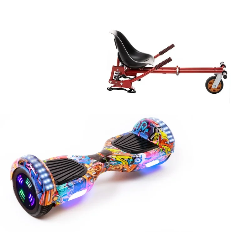 Hoverboard 6.5 Pouces et Hoverkart avec Amortisseurs, Regular HipHop Orange Junior, Standard Autonomie et Hoverkart Rouge avec Amortisseurs, Smart Balance