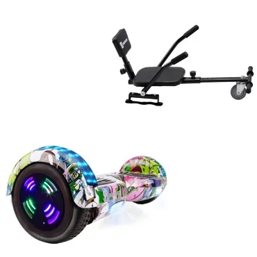 6.5 inch Hoverboard with Comfort Hoverkart, Regular Multicolor Junior, Standard Range and Black Comfort Seat, Smart Balance