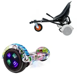 6.5 inch Hoverboard with Suspensions Hoverkart, Regular Multicolor Junior, Standard Range and Black Seat with Double Suspension Set, Smart Balance