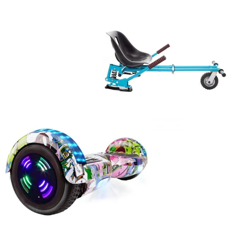 6.5 inch Hoverboard with Suspensions Hoverkart, Regular Multicolor Junior, Standard Range and Blue Seat with Double Suspension Set, Smart Balance