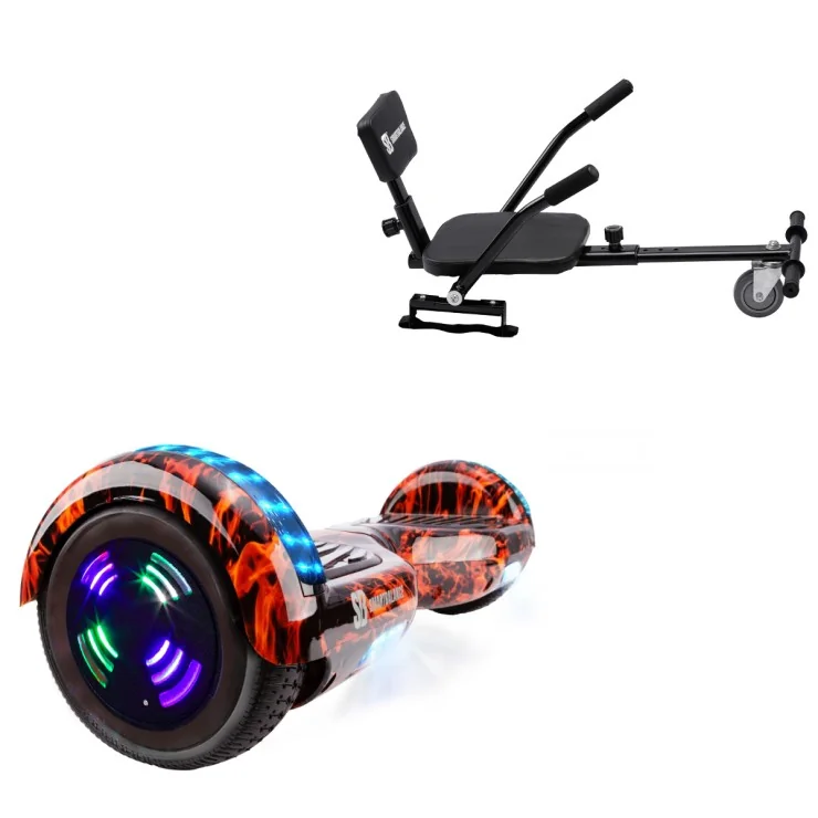 6.5 inch Hoverboard with Comfort Hoverkart, Regular Flame Junior, Standard Range and Black Comfort Seat, Smart Balance